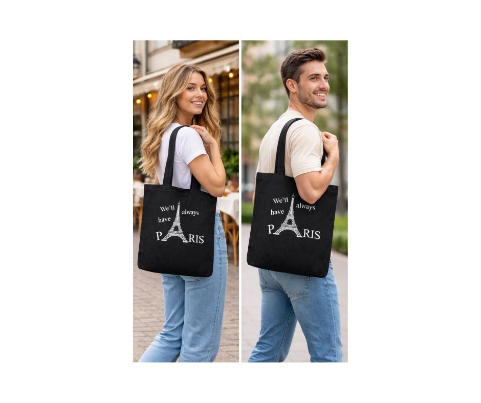 Paris Graphic Black Canvas Tote Bag – “We’ll Always Have Paris”