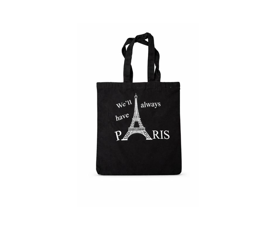 Paris Graphic Black Canvas Tote Bag – “We’ll Always Have Paris”