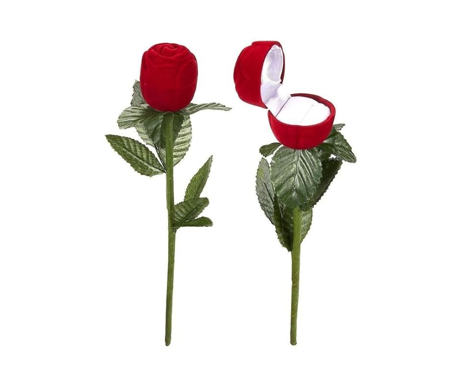 Artificial Velvet Rose Ring Box - Romantic Proposal & Valentine Gift