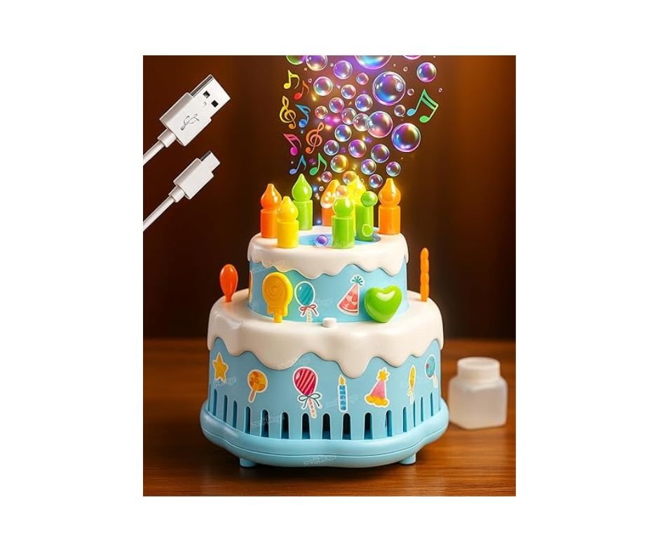 Bubble Cake Toy for Kids Bubble Machine with Colourful Lights
